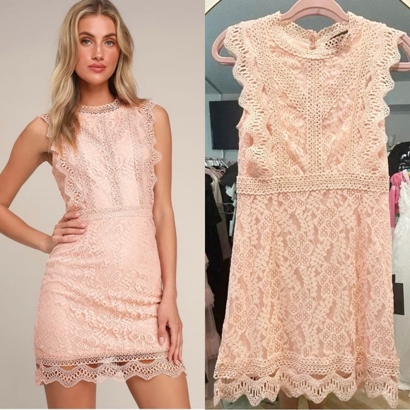 NWOT Lulus‎ My Sweetheart Blush Pink Lace Mini Dress - Picture 1 of 10